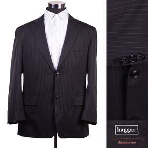 Haggar 1926 42R 2 Button Black Striped Suit Blazer Jacket 2 Button Single Vented